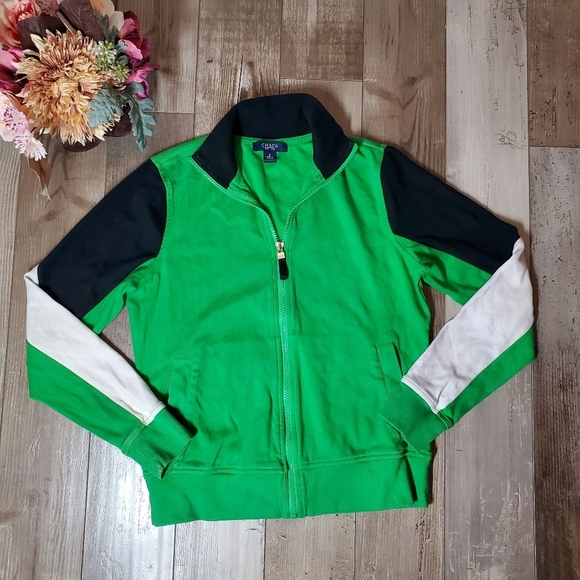 Chaps Stretchy Cotton Green and Black Zip-Up Sweat Jacket 70s Track Jacket EUC - Picture 7 of 16